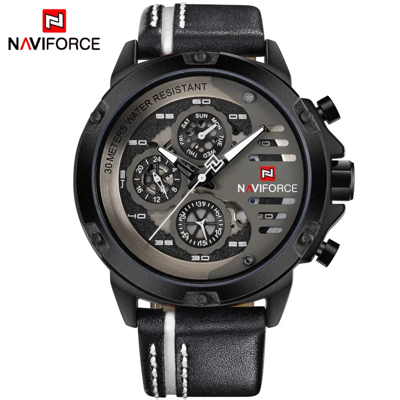 BWB NAVIFORCE часы Для мужчин модные Повседневное Кварцевые часы 12/24 часа в сутки даты и дня недели Дисплей наручные кожаные Водонепроницаемый Relogio Masculino - Цвет: BWB