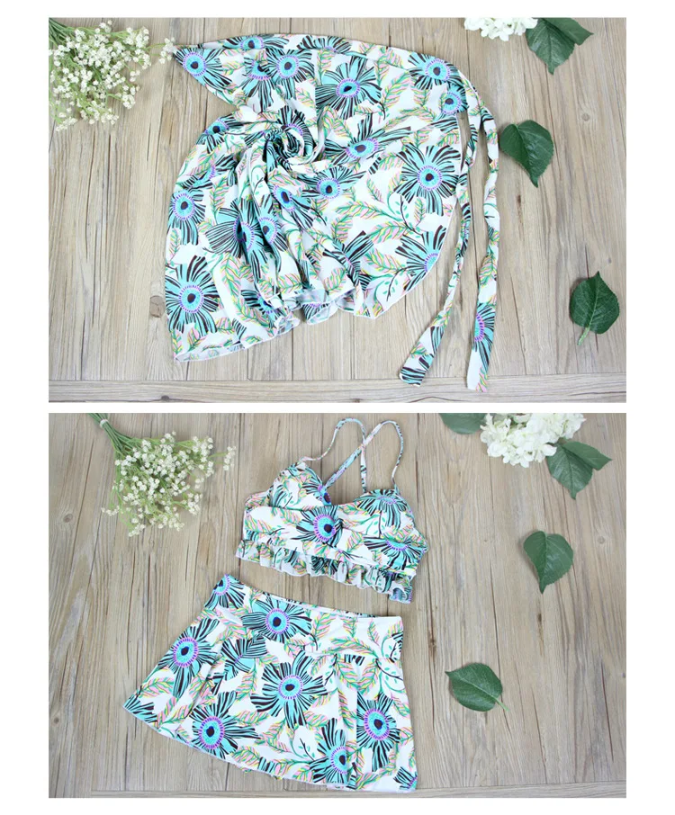 Купальник, купальник, женское танкини, купальный костюм, одежда для плавания, бикини, пуш-ап, раздельный,, гофрированная юбка, из трех частей, сексуальный женский