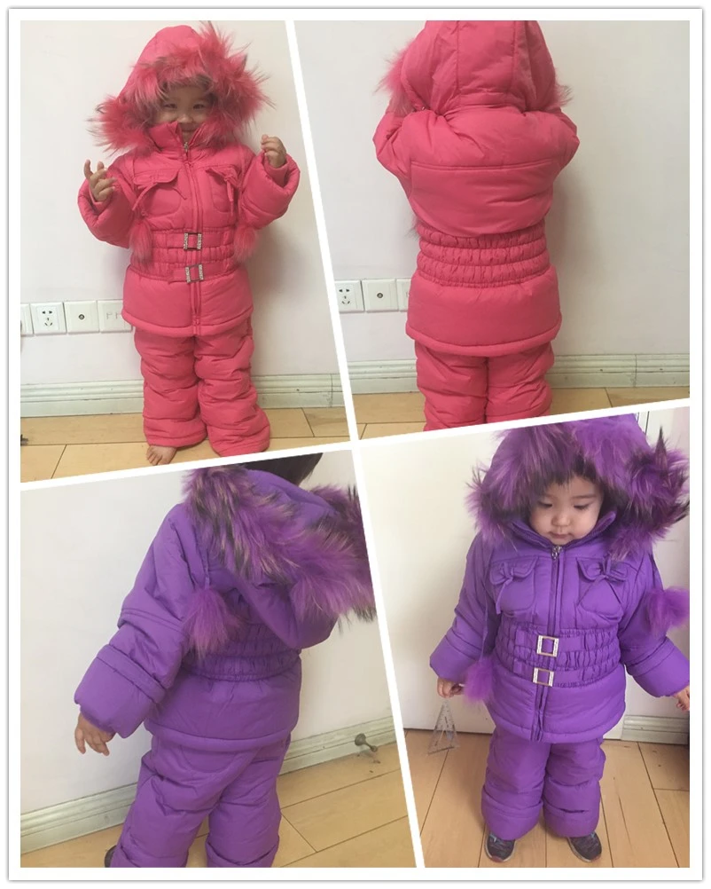 Mingkids Зимний комплект костюм для девочки куртка и полукомбинезон с опушкой из натурального меха лыжный костюм девочка куртка теплая