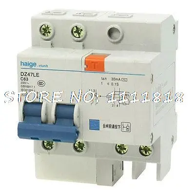 35 мм din-рейка монтажный 2P прерыватель цепи при утечке на землю AC 230V 63A |