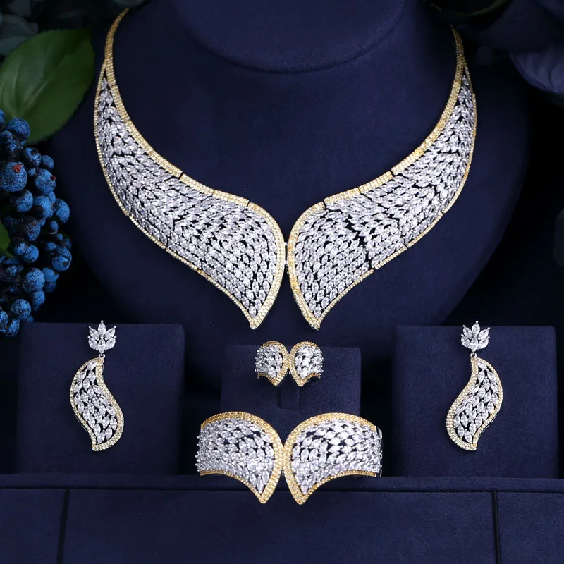 Роскошные AAA фианит тяжелых колье серьги браслет и кольцо 4 шт. Дубай полный