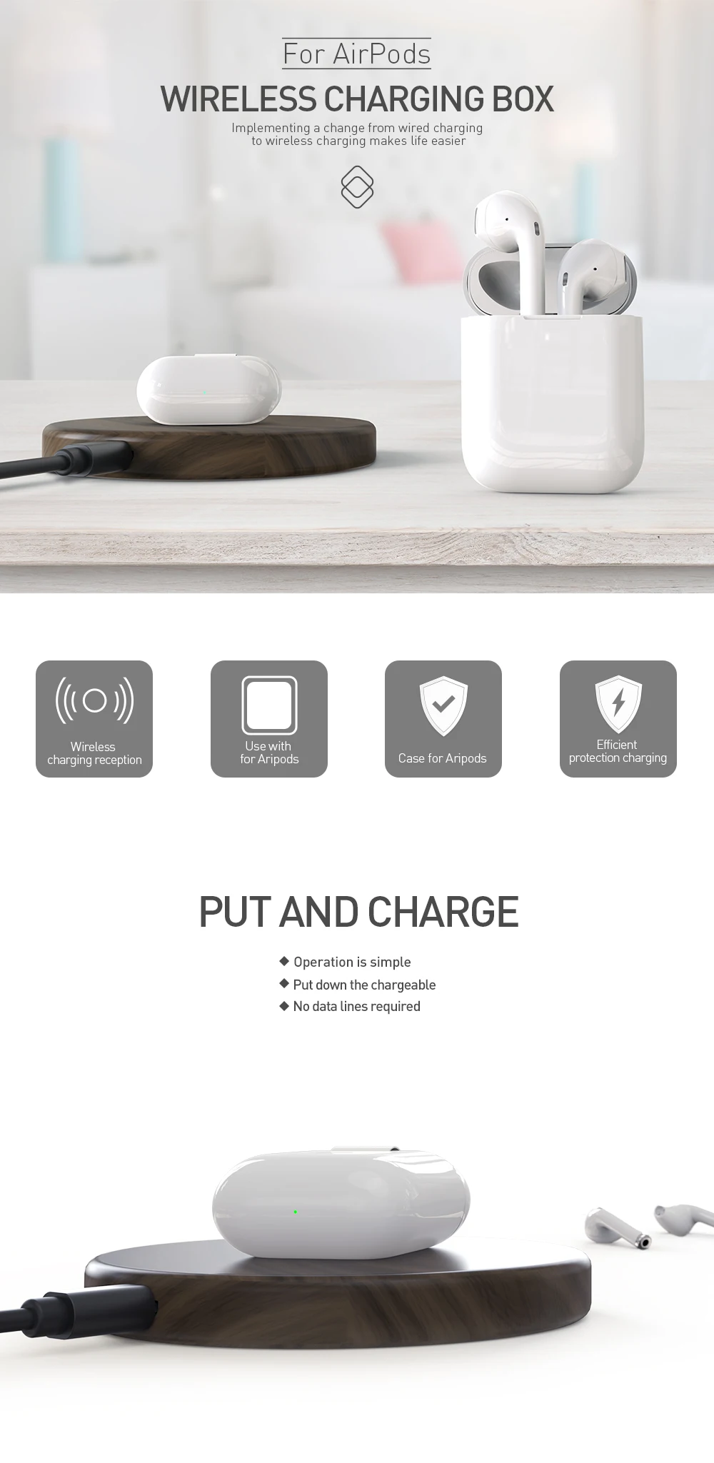 KEYSION QI беспроводной зарядный чехол для гарнитура для Airpods роскошный Поликарбонат задняя крышка для Airpods переносное Беспроводное зарядное устройство коробка