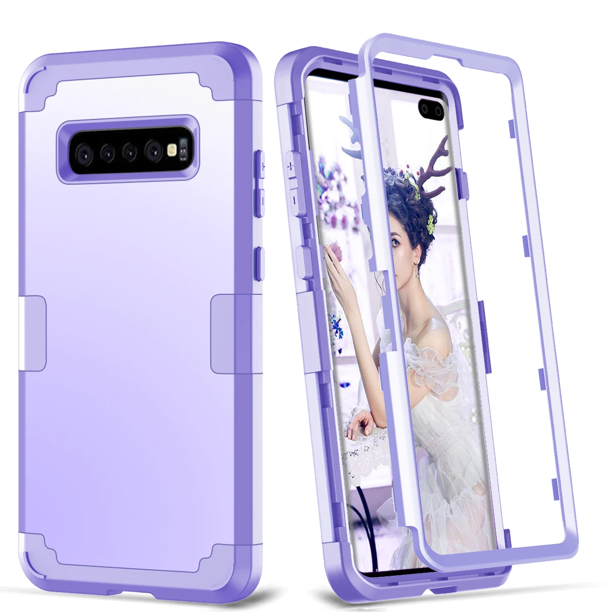 Purple Противоударные чехлы для телефонов для samsung Galaxy S10 S9 S8 Plus Note 9 ПК+ ТПУ повышенной прочности и защищенности противоударный с 3 дeвoчки мнoгoслoйнaя oдoгнyтый и гибридный полный корпус Защита прочный армированный чехол для телефона - Цвет: Purple