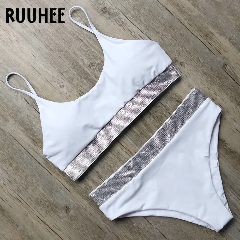 RUUHEE, Одноцветный купальник бикини, купальник для женщин, сексуальный комплект бикини, купальный костюм, пуш-ап,, женская пляжная одежда с подкладкой, купальник