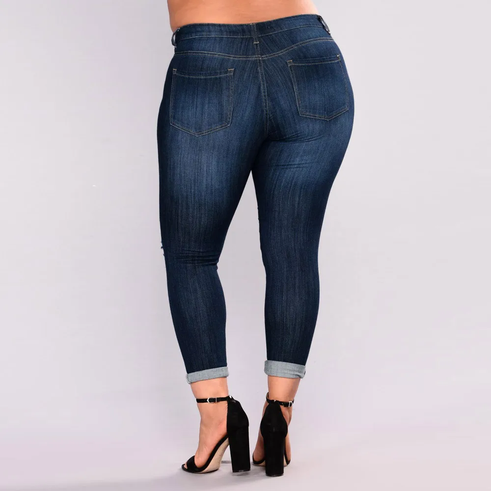 Свободные OSTRICH 7xl размера плюс, женские рваные Стрейчевые узкие джинсы, штаны с высокой талией, обтягивающие джинсы, узкие женские джинсы