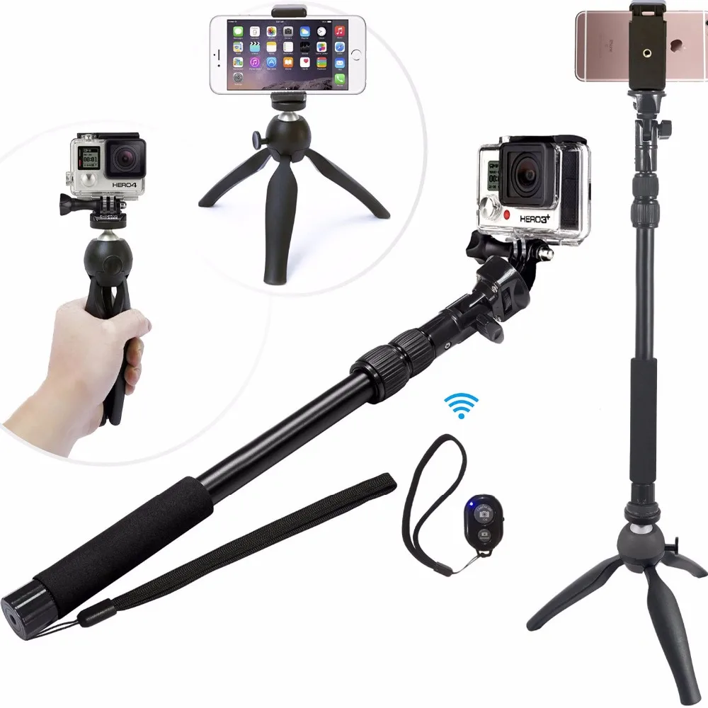 Селфи палка 3 в 1 из алюминиевого сплава с Bluetooth мини штатив для камер Gopro