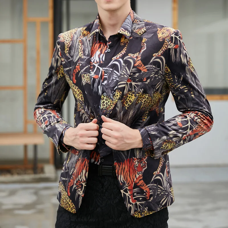 Win Way Slim masculino Clothing 2018 Winter Casual Fit Print Suit Mens Blazer Party Dress Outfit Jacket Trendy Masculino | Мужская