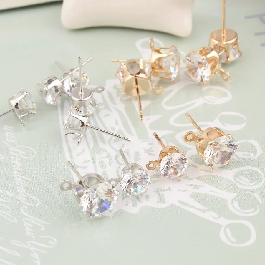 Серьги гвоздики с фианитами женские ювелирные украшения кристаллами отверстием