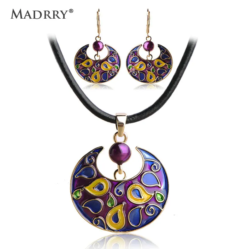 Женский комплект из колье и серёг с эмалью | Украшения аксессуары