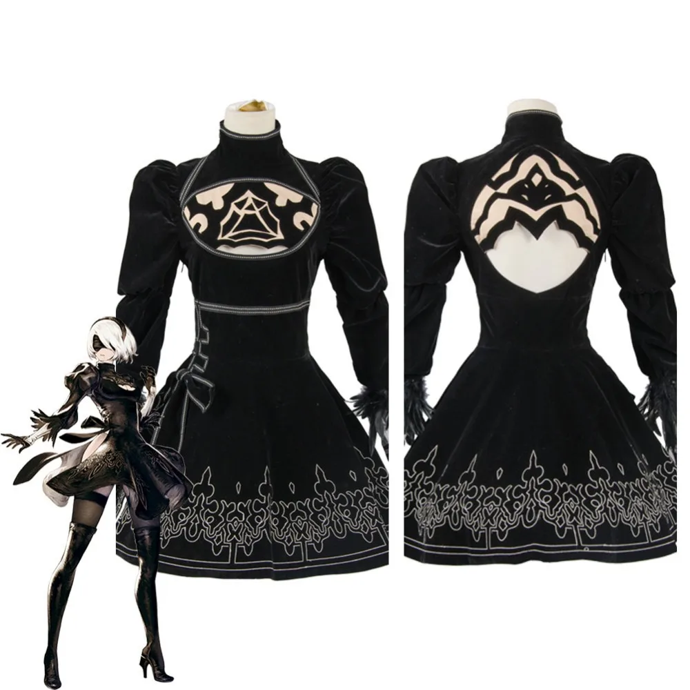 Костюм для косплея NieR:Automata 2B взрослых женщин и девочек YoRHa № 2 Тип B/E платье черная