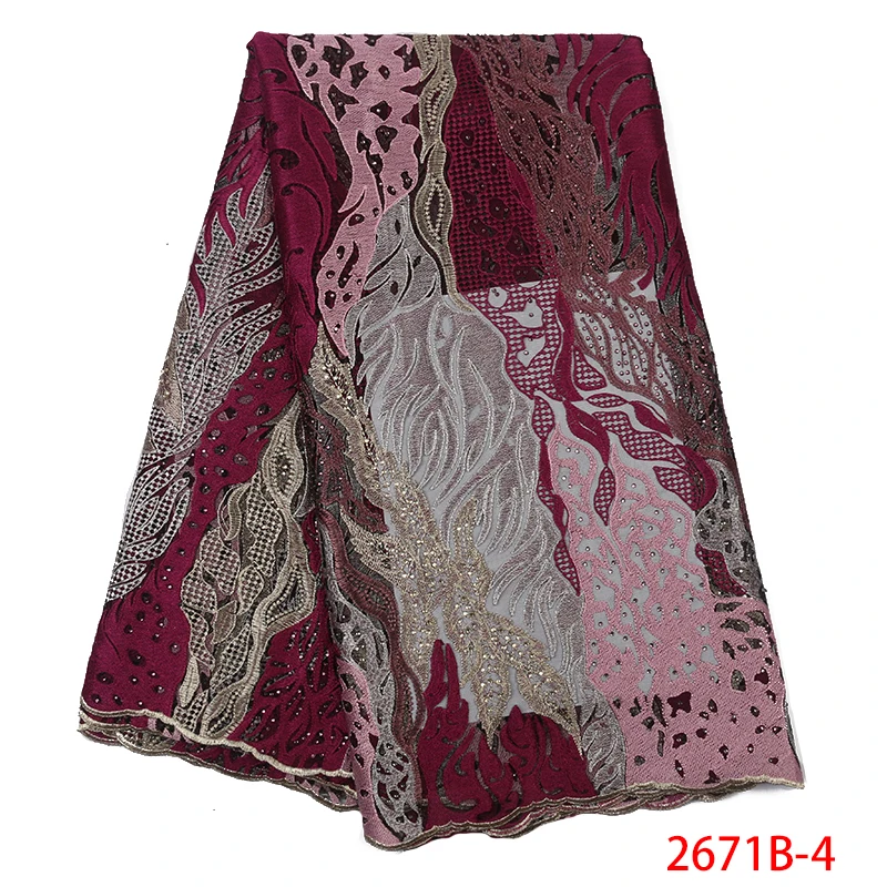 African Lace Fabric 2019 Latest French High Quality Tulle Embroidery Nigerian Cotton Laces with Stones KS2671B-5 | Аксессуары для