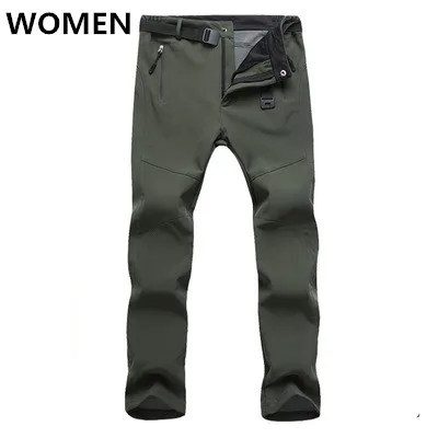 women army green Новинка, Зимние флисовые штаны из флиса для мужчин и женщин, для улицы, водонепроницаемые, походные, лыжные, альпинистские, мужские спортивные брюки - Цвет: women army green