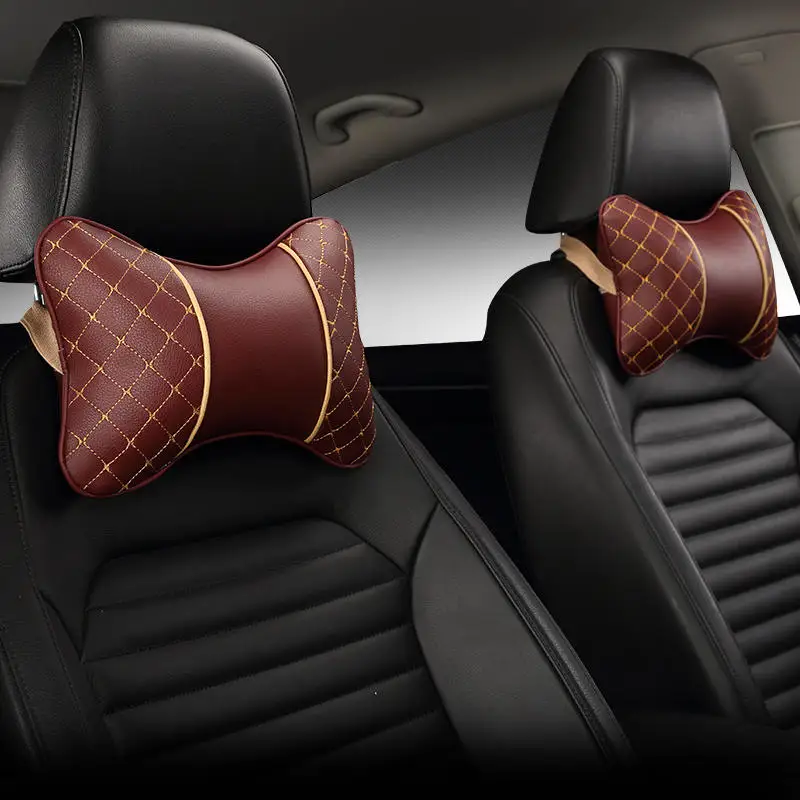 red 1pair Абсолютно новые полностью из искусственной кожи автомобильные подушки для шеи удобные универсальные 2 шт. подголовник подходит для большинства автомобилей заполняет волокно - Цвет: red 1pair