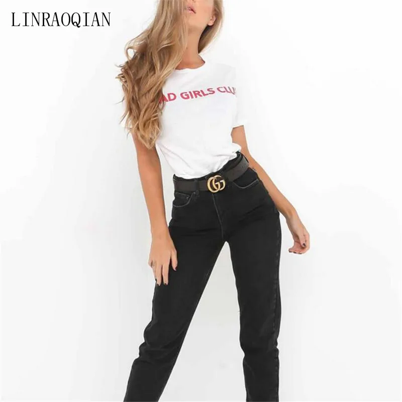 LINRAOQIAN harajuku стиль футболка для женщин футболки плохие девчонки одежда с принтом