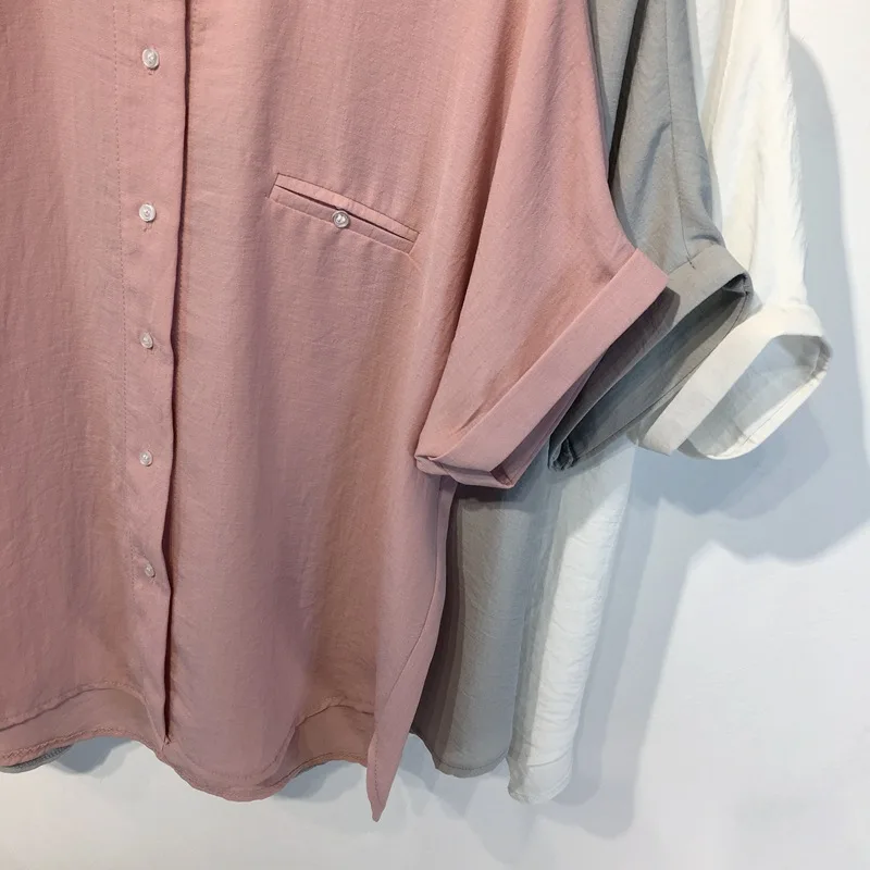 Женская блузка с воротником стойкой однобортная Свободная асимметричным