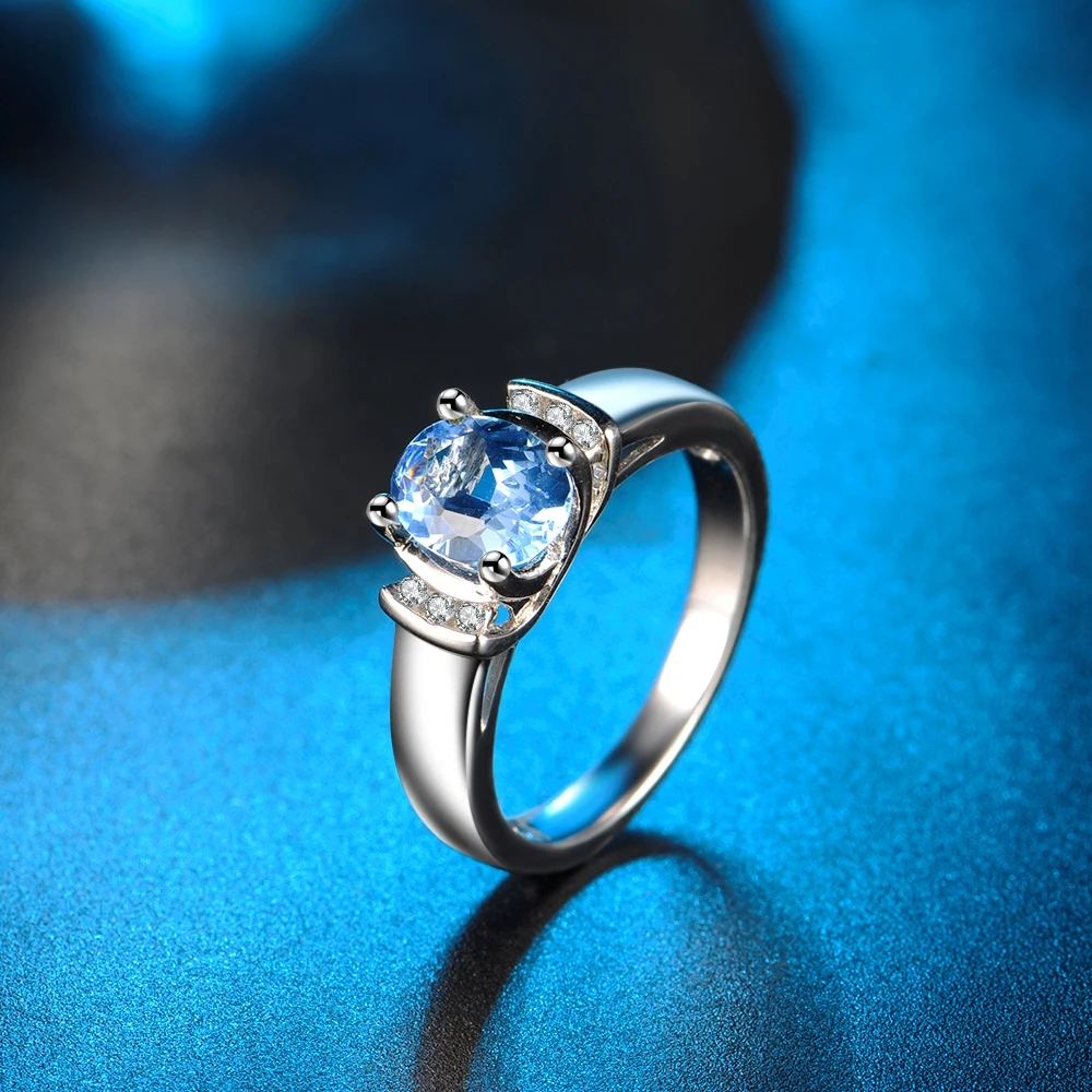 Твердые кольца из стерлингового серебра 925 пробы для женщин небесно-голубой