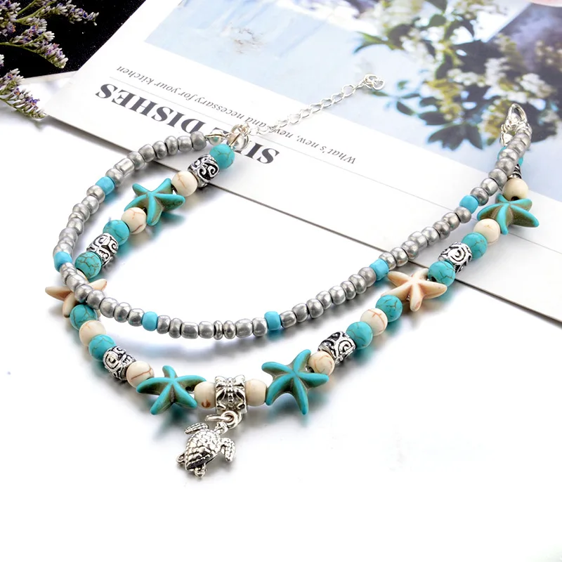 Vintage Leather Anklets Boho Gypsy Hiphop Hippie Punk Black Real bead Charms Wide Wrap | Украшения и аксессуары