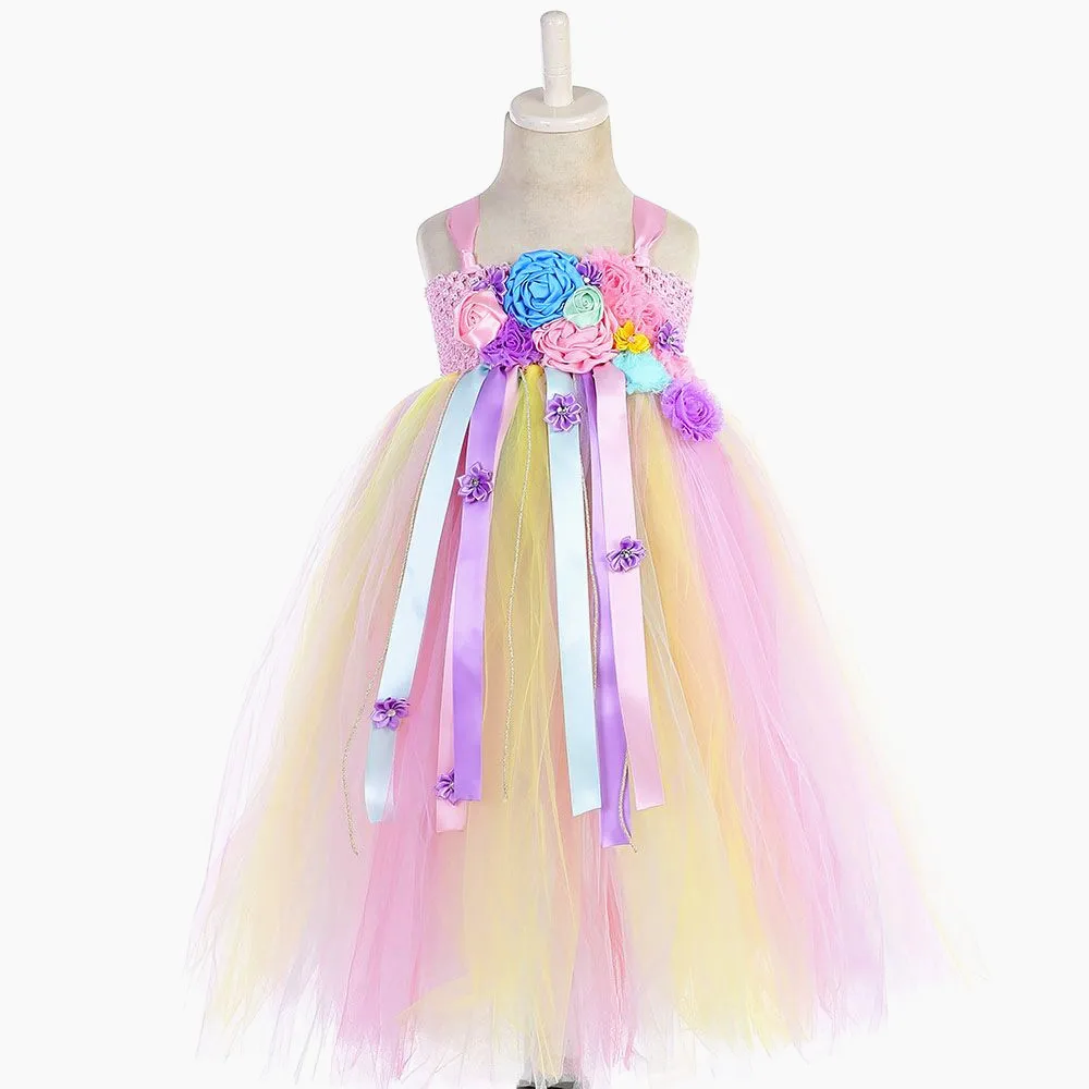 Only Dress Платье-пачка с изображением единорога и цветов Пастельной радуги для девочек; платье принцессы на день рождения для девочек; Детский костюм единорога на Хэллоуин; От 1 до 10 лет - Цвет: Only Dress