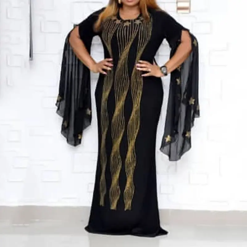 Повседневные Вечерние платья больших размеров синего цвета в африканском стиле