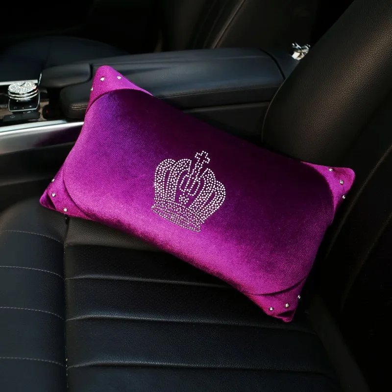 waist pillow 1pcs Фиолетовые алмазные хрустальные короны, аксессуары для автомобиля, плюшевые меховые автомобильные чехлы на руль, подголовник, ремень безопасности, крышка переключения передач - Название цвета: waist pillow 1pcs