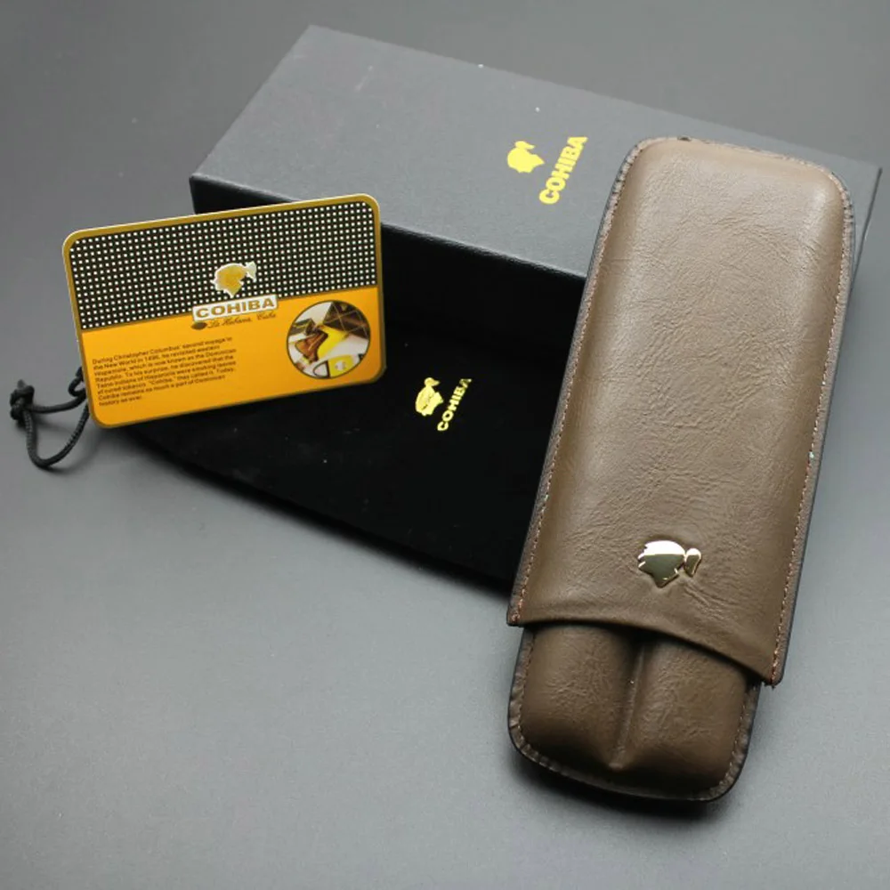 1х новые гаджеты COHIBA Сетка Кожаный портсигар держатель Чехол Humidor 2 трубки граф Портативный Путешествия Humidor с подарочной черный Чехол Коробка