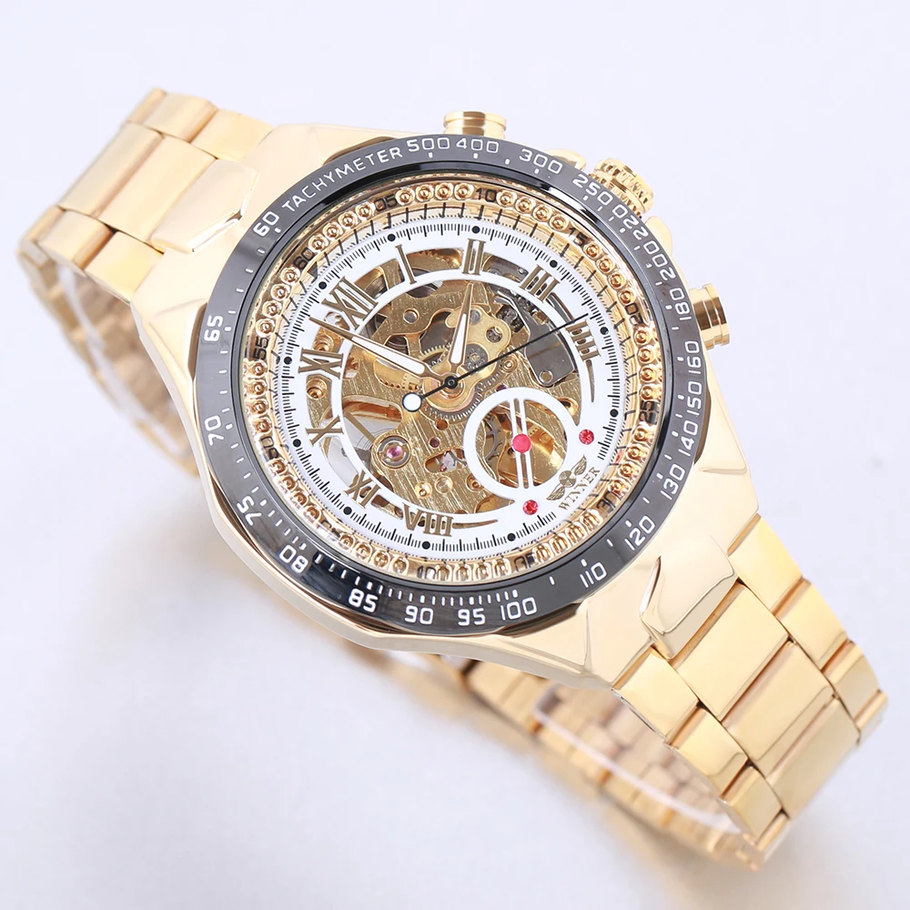 Часы наручные Winner Мужские автоматические спортивные дизайнерские золотистые