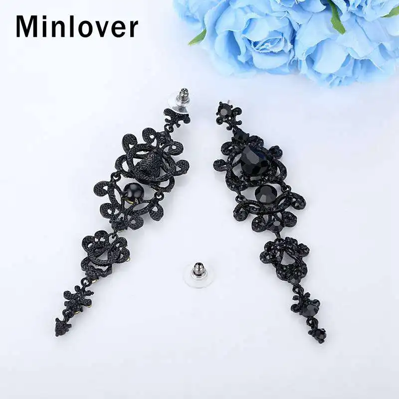 Minlover черная хрустальная люстра Винтаж висит длинные серьги для Для женщин со