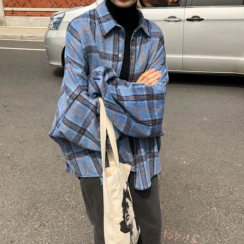 Shirts Loose Harajuku Korean Style Fashion Women New Single Breasted BF School Students Long Sleeve Womens Shirt Daily Q357 |