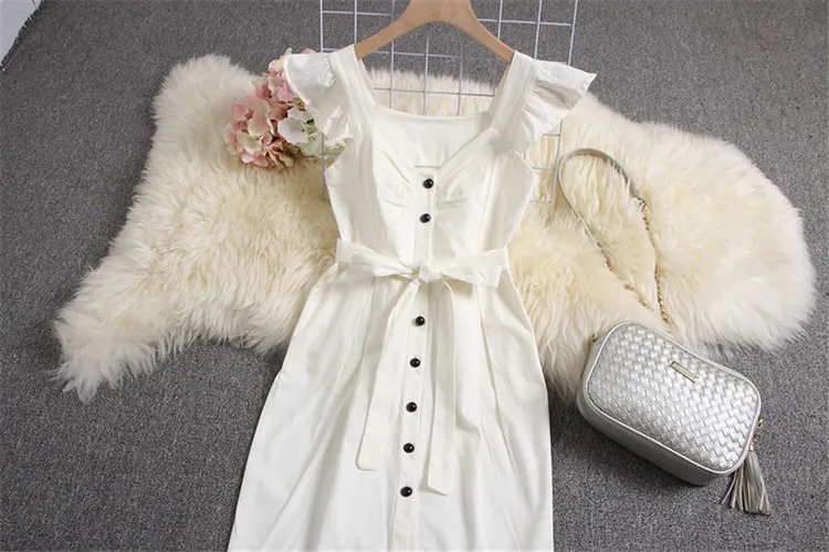 ALPHALMODA, новинка, рубашка в горошек, платье с карманами, рукав-лепесток, однобортное, тонкое, с поясом, женская мода, летнее платье