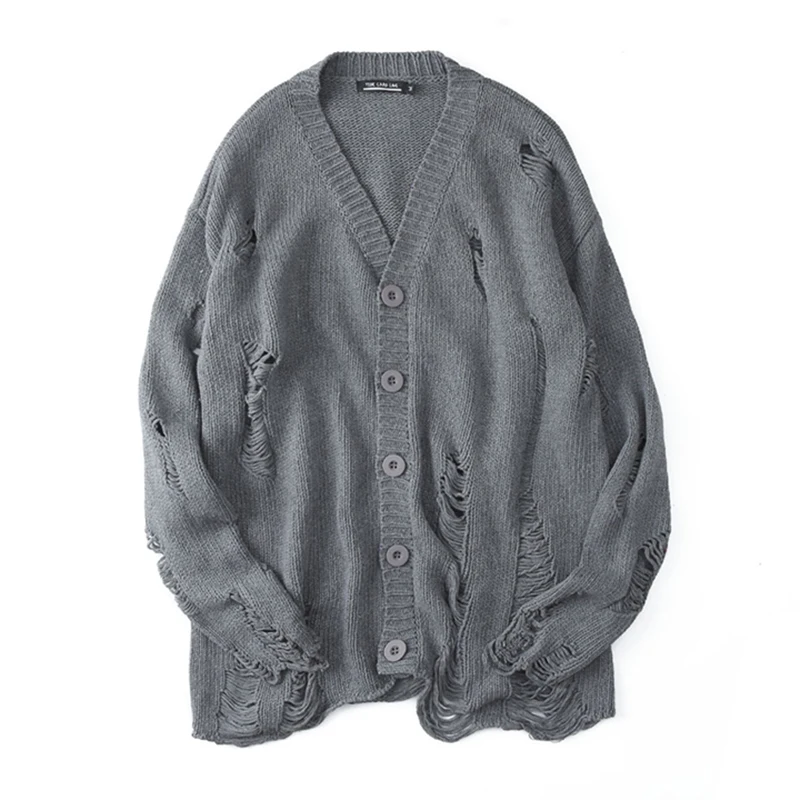 Black Red Ripped Sweaters Men's Streetwear Autumn Winter Hip Hop Hole Sweater Fashion Oversized Men Women All-match Knit Coats