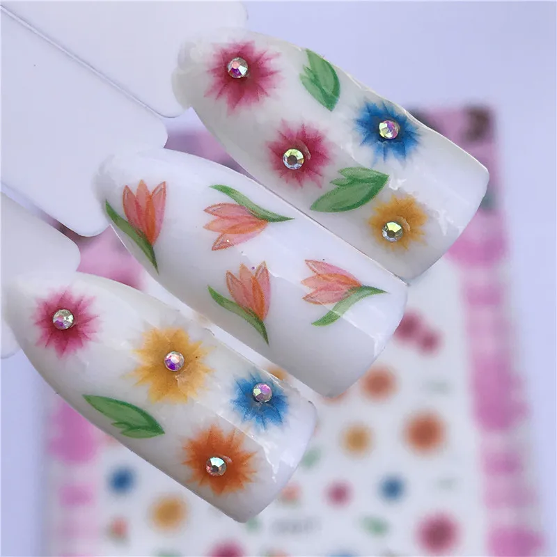 

4 sheets lot self dhesive flower nail art stickers decals beauty manicure nail decoration supplies tool F19-22