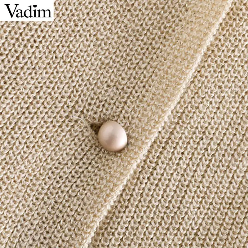 Vadim women elegant knitted V neck sweater flare long sleeve cardigans single breasted female casual tops HA387 |