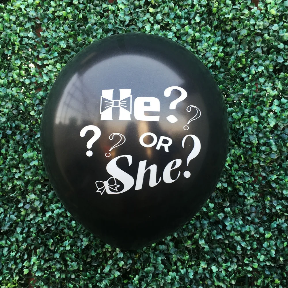 10pcs 12inch He Or She Black Latex Balloons Gender Reveal Baby Shower Decorations Boy Girl Birthday Party Supplies | Дом и сад