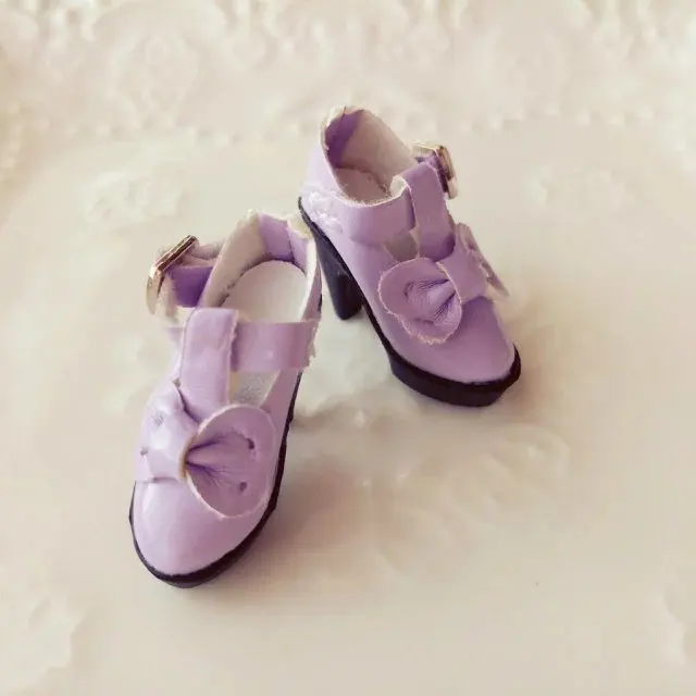 Purple 1 пара милых кукольных туфель на высоком каблуке в стиле Лолиты с бантом для Blyth Pullip Azone OB Licca Barbies Momoko, аксессуары для кукол - Цвет: Purple