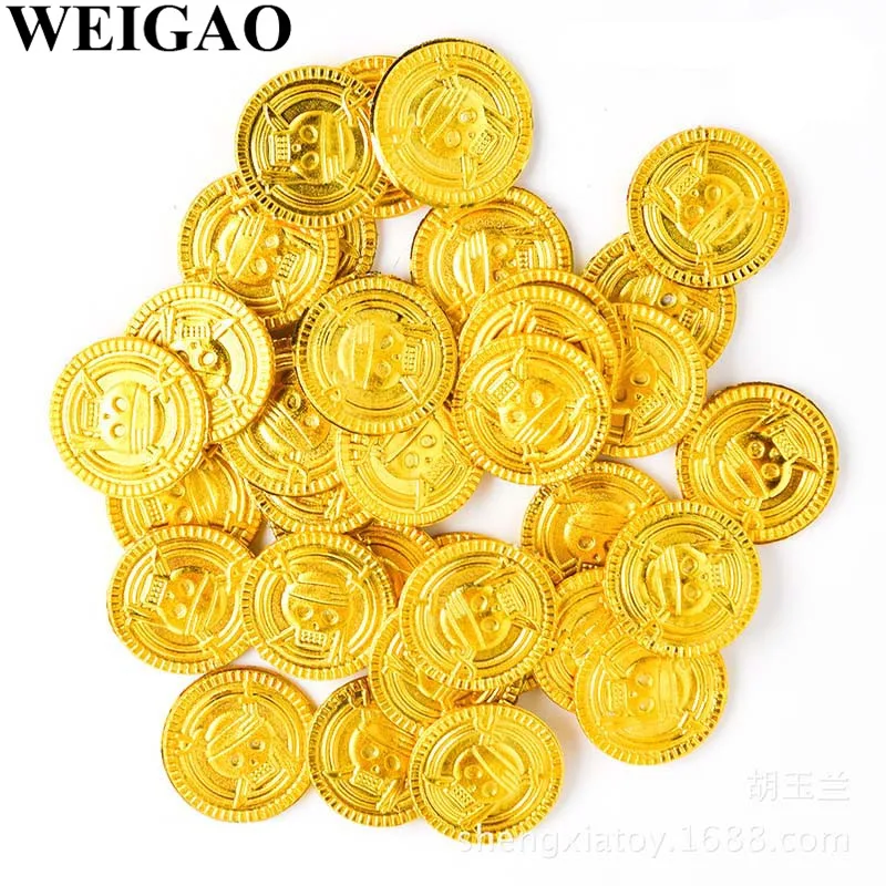 WEIGAO 50 шт пиратские сокровища Пластиковые монеты Реквизит Золотая монета с черепом на Хэллоуин косплей-реквизиты для вечеринки детские игрушки для вечеринок сокровища в виде монет