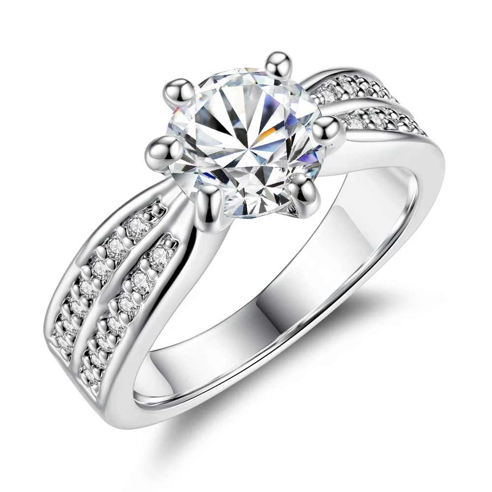 Hot Sale Simple Style Silver Plated Ring Classic Wedding Jewelry Cubic Zircon Rings for Women Gifts | Украшения и аксессуары