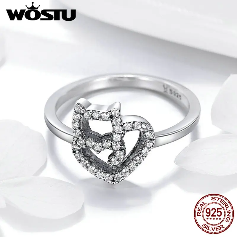 WOSTU 2019 горячая Распродажа Настоящее серебро 925 проба блеск CZ Циркон Кот кольца в