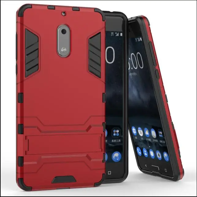Чехол для Nokia 6, Железный человек, 2 в 1, роскошный пластиковый Гибридный бронированный чехол-подставка для Nokia 6, 5,5 дюйма, чехол для телефона, funda, coque capa