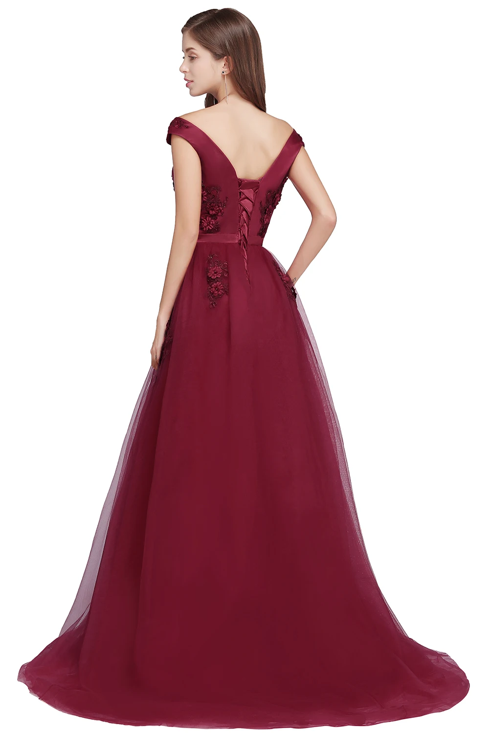 Robe de Soiree 3D цветочный принт Длинные Бордовые бисерные Выпускные платья Тюль