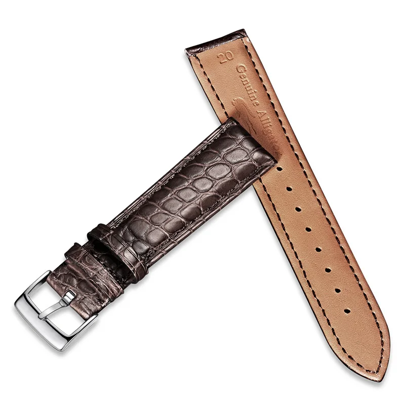 brown sliver zhen HOWK ремешок для часов заменитель OMEGA ремешок для часов 19 мм 20 мм 21 мм настоящий ремешок для часов Аллигатор круглый узор ремешок для часов - Цвет ремешка: brown sliver zhen