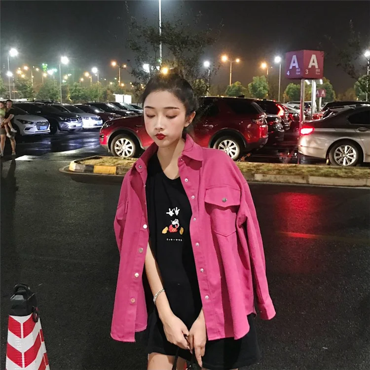 Осень Для женщин роза красная джинсовая куртка свободные тонкие одной кнопки с