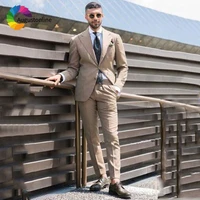 khaki men suits for wedding wide peaked lapel slim fit groom tuxedos beach party best man blazers jacket 2 pieces costume homme