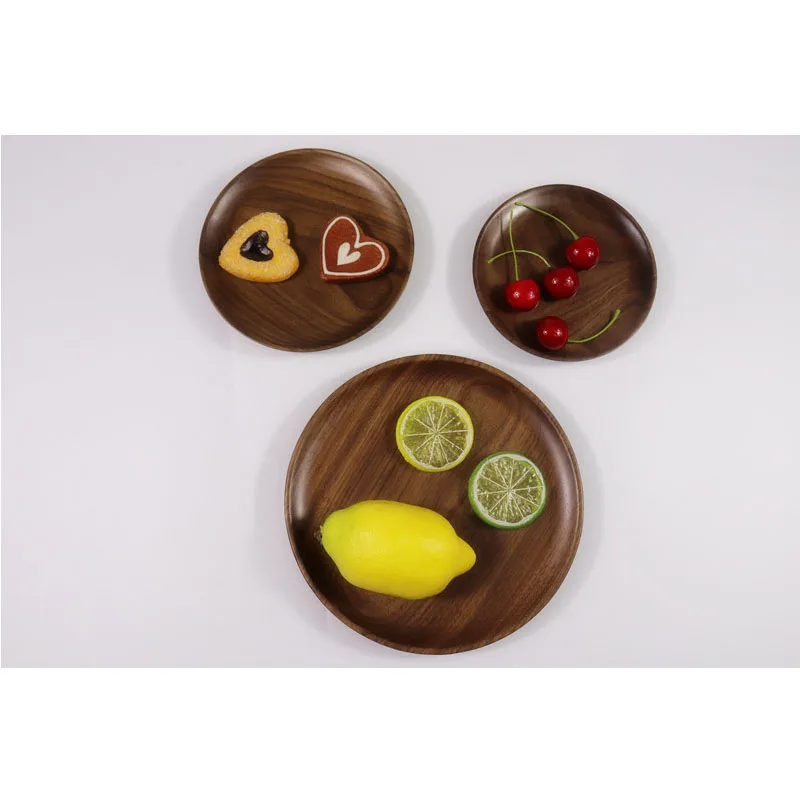 

Natural wood plate dishes fruit tray walnut plates dinnerware sets kitchen tools dark walnut solid wood bowl