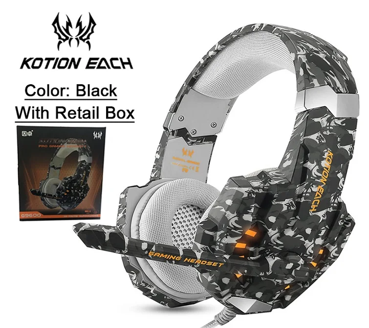 B-With Retail Box KOTION EACH G9600 стерео камуфляжная игровая гарнитура наушники с шумоподавлением с микрофоном светодиодный светильник для PS4/PC/Xbox One/iPad/psp - Цвет: B-With Retail Box