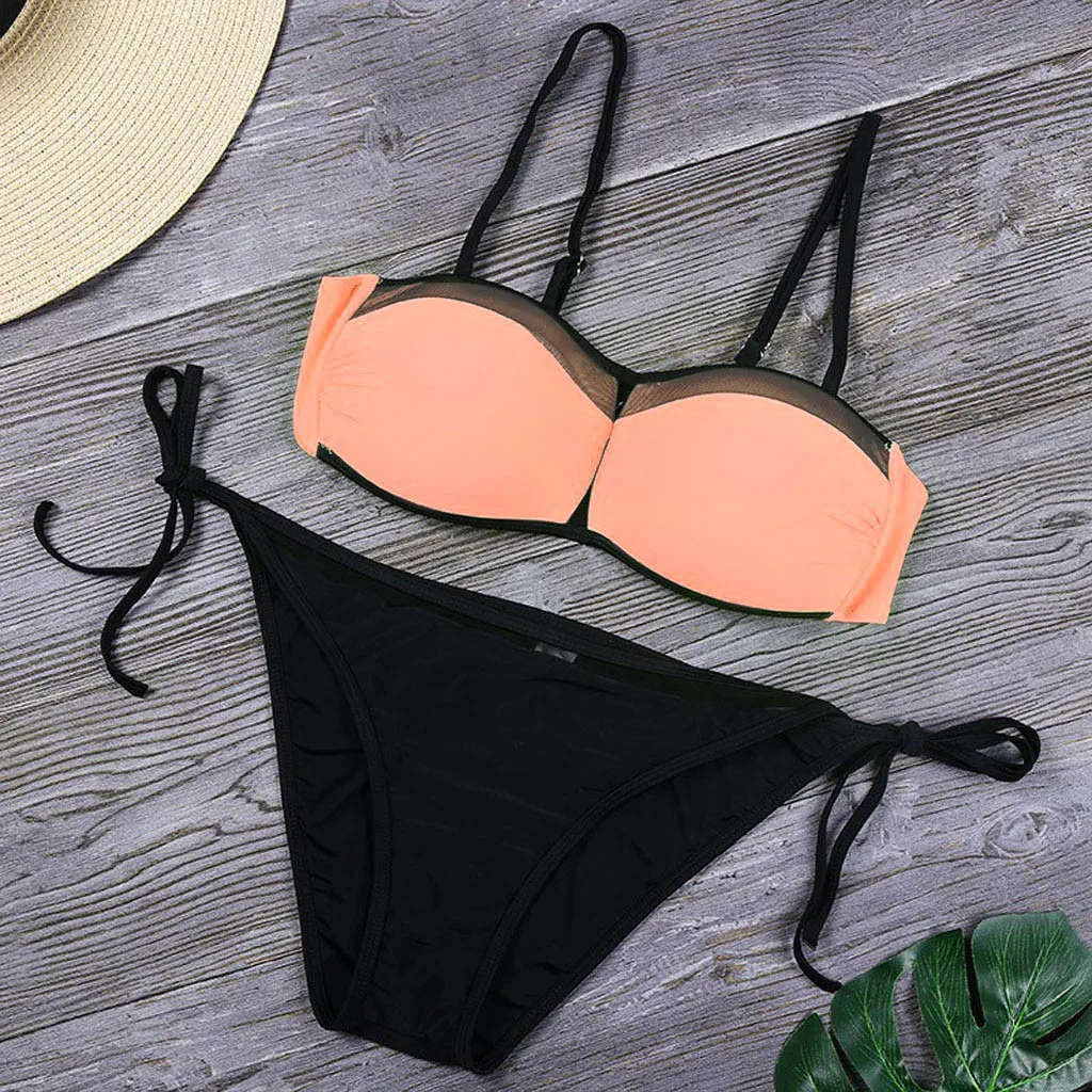 Модные женские туфли пикантные пляжные Холтер бикини бюстгальтер с прокладками