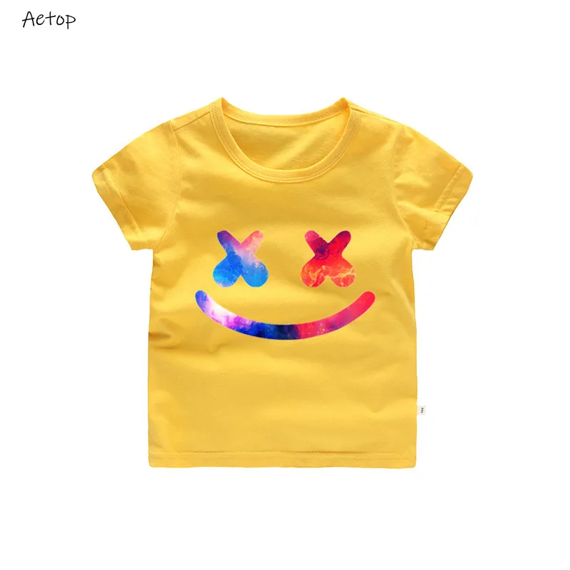 yellow Летняя футболка для мальчиков с героями мультфильмов «Marshmello DJ Music», футболки для девочек, топы, одежда, детская одежда, хлопковый костюм для малышей - Цвет: yellow