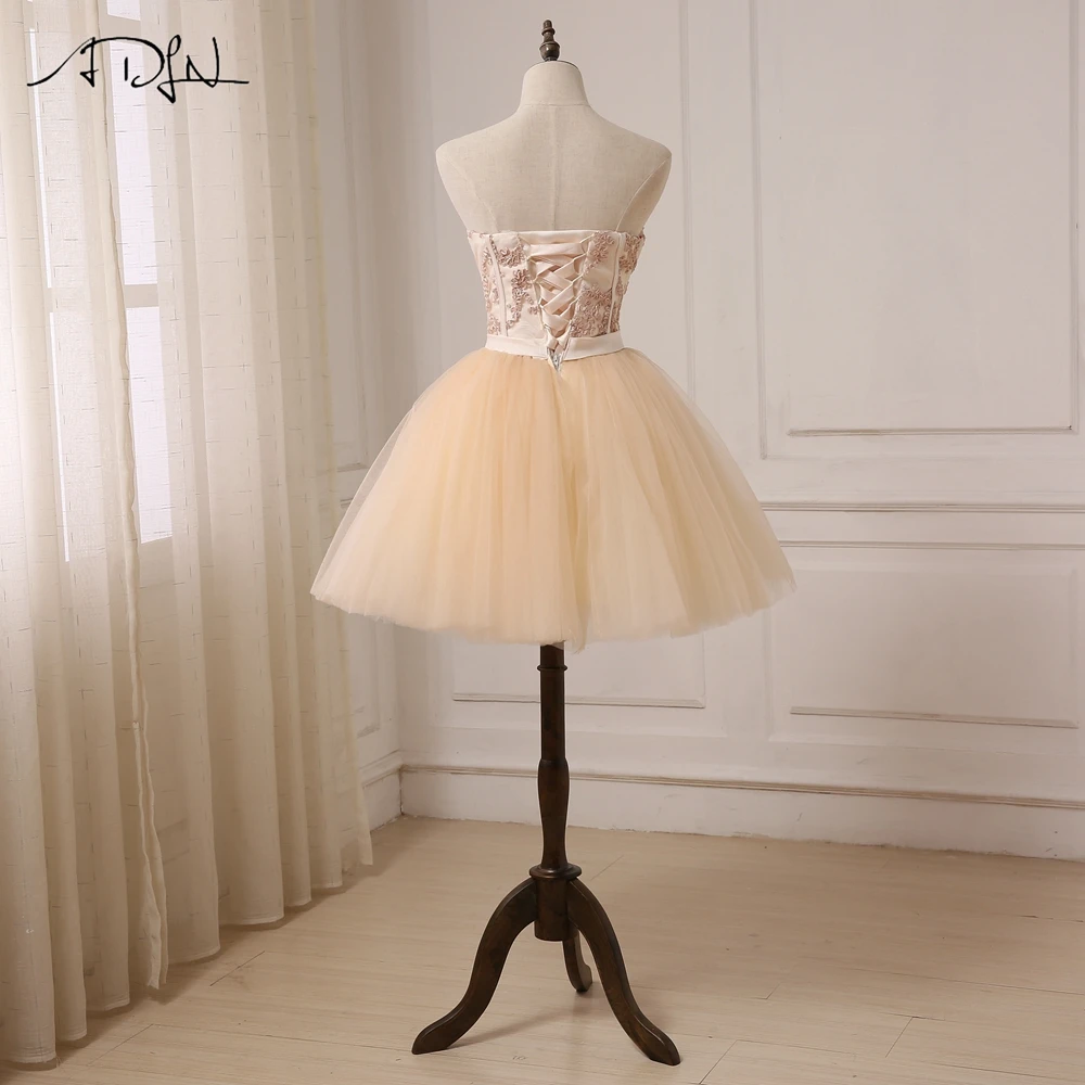 ADLN вечерние платья цвета шампана короткая возлюбленная безрукий Тюль A Line