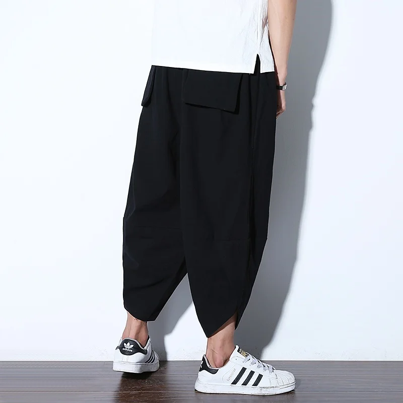 Летние мужские хлопковые льняные брюки со средней талией свободные хип-хоп