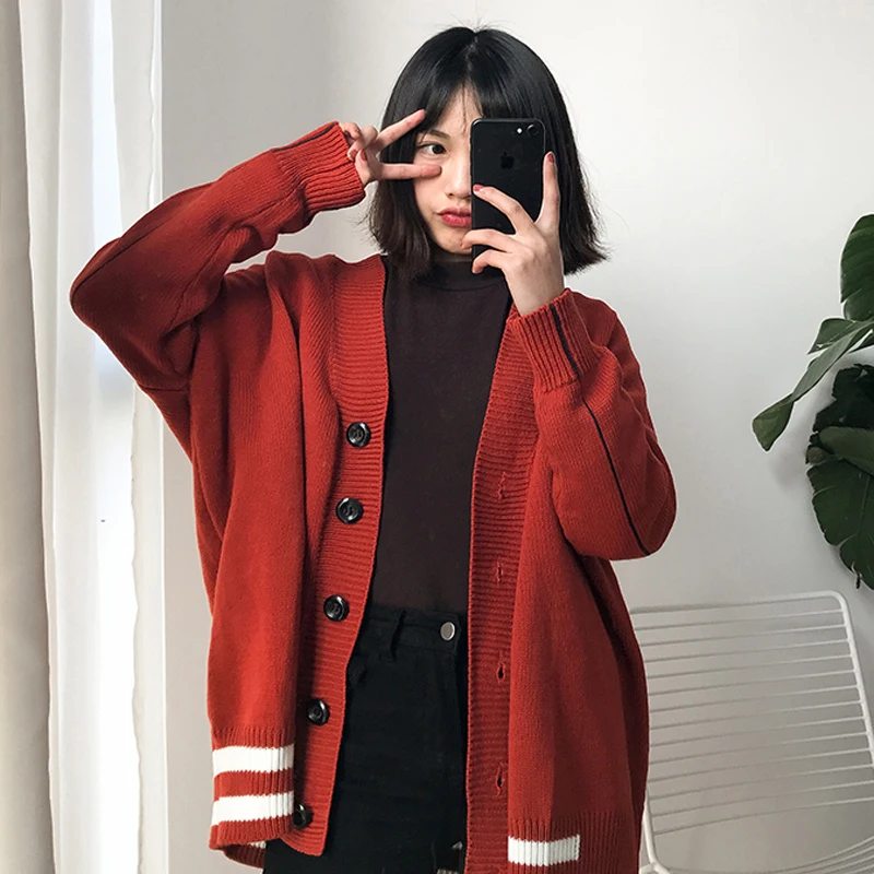 Однобортный женский свитер новинка корейский универсальный свободный кардиган