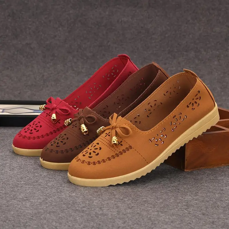 2019 Summer Fashion Soft Bottom Flat Hole Mesh Shoes Mother Old Beijing Cloth Bow Breathable Casual Driving | Обувь